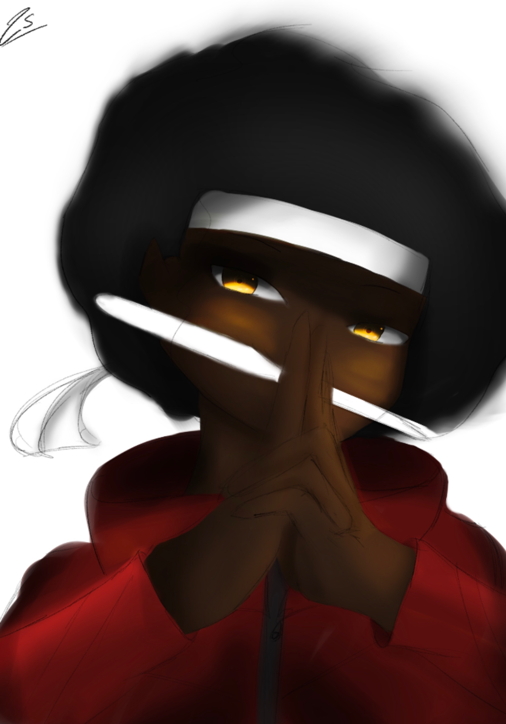 Within this piece I decided to use a reference of myself to mimic professional artists and how they reference themselves for certain areas such as expressions and poses