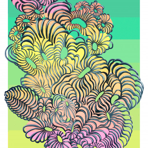 Biomorph A2 gouache painting on card