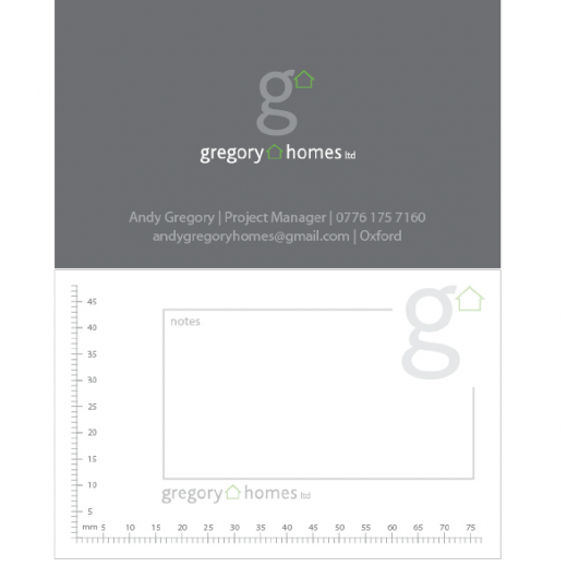 Gregory Homes Ltd. business card (front and back)