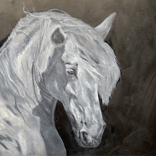 Oil painting in monochrome.